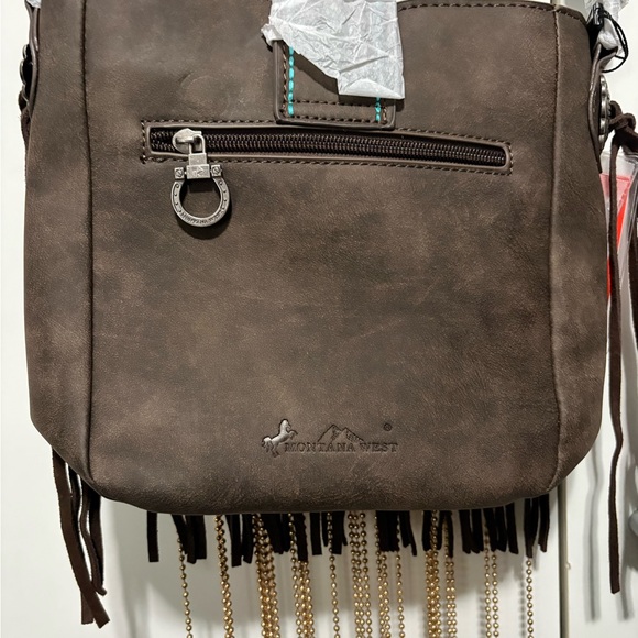 Montana West Brown Fringe Crossbody with Turquoise Accents - Picture 8 of 10